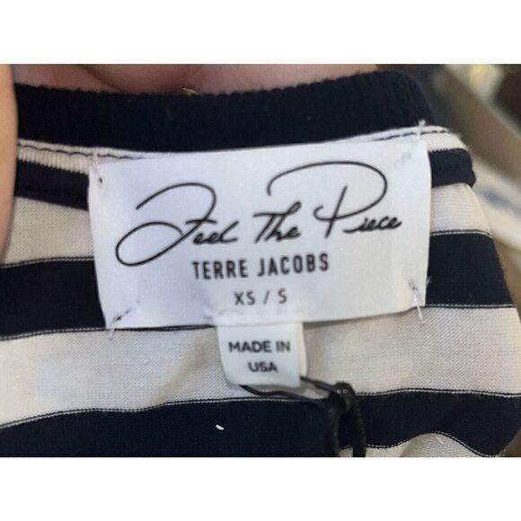 NWT Feel The Piece Terre Jacobs Navy Striped T-shirt Top Paint Accents SZ XS/S - Picture 8 of 9